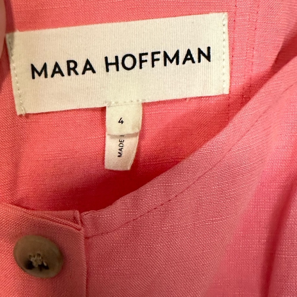 Mara Hoffman Mika Pink Linen Puff Sleeve Button Down Boho Picnic Maxi‎ Dress 4 - Picture 6 of 8